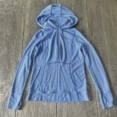 Sudadera con capucha Tommy Hilfiger Sport para mujer rayas azules ligera polar 1/2 cremallera XS Foto 1 de 4