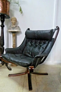 VINTAGE LEATHER FALCON CHAIR ARMCHAIR SIGURD RESSELL MID CENTURY SCANDI DESIGN - Picture 1 of 11