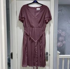 Anaya With Love Mauve V Neck Chiffon Pleated Midi Dress Bridesmaid Party Size 18 - Picture 1 of 13