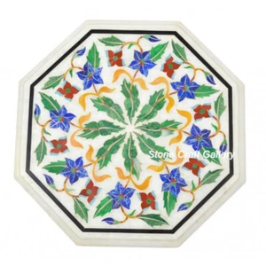 12" Marble Side Table Top Semi Precious Stones Work floral Inlay Art Handmade - Picture 1 of 3