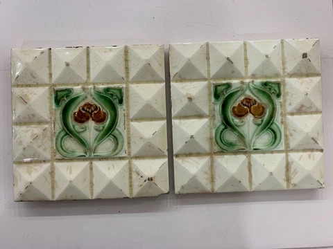 2 PC ART DECO TILES RARE ANTIQUE VINTAGE 6X6 INCHES COLLECTIBLE ENGLAND/BELGIUM Cover