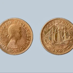 1962 United Kingdom 1/2 Half Penny KM# 896 Queen Elizabeth II High Quality - Picture 1 of 2