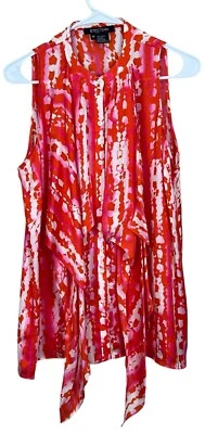 Camisa feminina ETCETERA de seda tamanho 10 laranja abstrata botão em excelente estado usado - Imagem 1 de 4