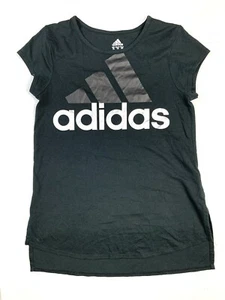 Adidas Short Sleeve T Shirt Top GIrls XL 16 Logo Cotton Blend Black Silver Logo - Picture 1 of 7