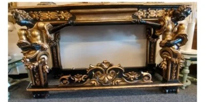Antigua mesa consola italiana tallada a mano Blackamoor dorada mármol superior Foto 1 de 4
