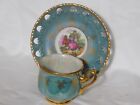 Vintage Lusterware Teacup & Lattice Saucer Victorian Couple