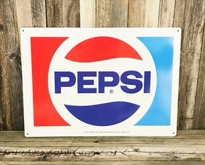 Pepsi Cola Pop Soda 1970er Jahre Logo 17" Metall Blechschild Vintage Bar Mann Höhle Neu - Bild 1 von 2
