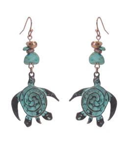 PENDIENTES Tortuga Marina Metales Mezclados Pátina Tono Cobre Cuelga Alambre Perforado Orejas - Imagen 1 de 1