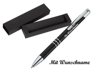 Kugelschreiber aus Metall mit Namensgravur - mit Pappetui - Farbe: schwarz - Bild 1 von 5
