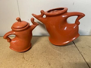 MICHAEL LAMBERT Style Dancing Whimsical Ceramic Coral Teapots READ DESC - Picture 1 of 7