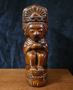 Mayan Aztec KAHLUA BOTTLE Brown Empty Excellent Condition Tribal Tiki 11.25" - Picture 1 of 9