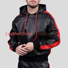 New Mens & boys black Premium Leather Hoodie. Real Soft Sheepskin leather| Biker