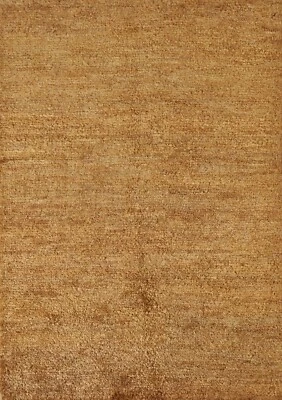 Gold Solid Modern Moroccan Oriental Area Rug 4'x6' Jute Hand-knotted Carpet - Image 1 of 4