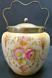 Antique English Blushware Crown Devon Fieldings Spring Porcelain Biscuit Jar - Picture 1 of 12