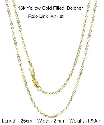 Anklet Real 18k Yellow Gold Filled Solid Ladies Real X Long Belcher Rolo 25cm - Image 1 of 2