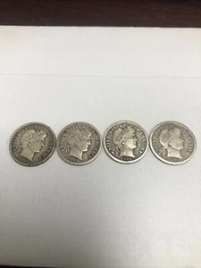 LOT OF FOUR BARBER SILVER DIMES - 1911, 1912, 1914 D, 1916 - Picture 1 of 9