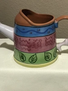 COLORFUL WORLD BAZAARS CERAMIC WATER / WATERING CAN PLANTER PINK BLUE GREEN - Picture 1 of 9