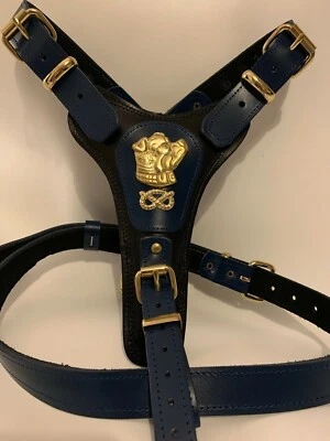 LEATHER STAFFORDSHIRE/STAFFYBULL TERRIER DOG HARNESS REAL LEATHER/BLUE+BLACK - Image 1 of 4