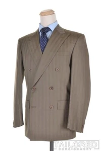 TUTA CHESTER BARRIE verde oliva marrone a righe 100% lana giacca pantalone - 40 L - Foto 1 di 10