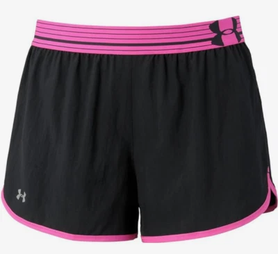 NEW UNDER ARMOUR [L] Women's Perfect Pace Gym/Run Shorts-Black/Pink 1253858 - Image 1 of 3