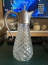 Vintage 1940s Made In England Edwardian Cut Glass Wine Silver Plated Decanter