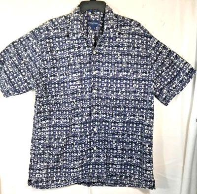 Alan Flusser Men's Large All Over Print Button Vintage Shirt Gray Lavender White - Image 1 of 4