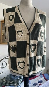 Christopher And Banks Green Checked Hand Embroidered Hearts Sweater Vest Size XL - Picture 1 of 8