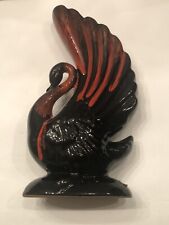 Vintage Canuck Pottery Quebec Labelle Black Orange Drip Swan Vase 11 1/4”