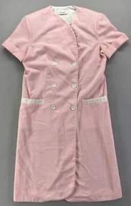 Vintage 70s Sherbet Pink White Gown Midi Dress Retro Nurse Women 14 Short Sleeve - Picture 1 of 22