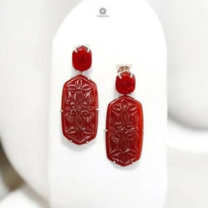 14,52 gms Naranja Ónix Talla 925 Astilla Juego de Pendientes Push Back 2" - Imagen 1 de 6