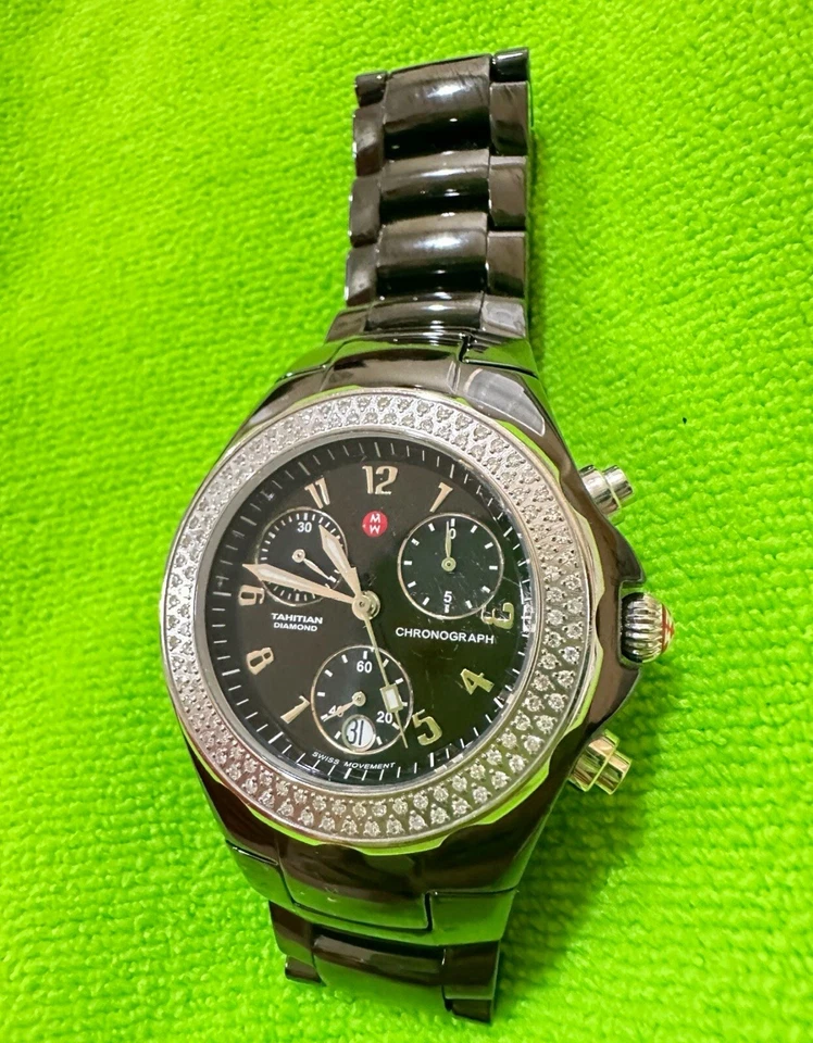 Michele Tahitian 35mm Ceramic Black Diamond Ladies Watch MWW12A000005 - Image 1 of 4