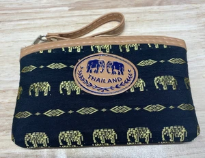 Thailand Coin Purse Zipper Black Elephants Small - Picture 1 of 5