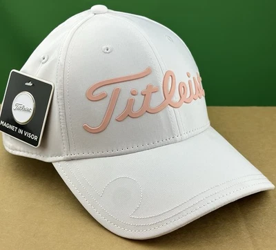 Gorra Titleist Mujer Jugadora Rendimiento Marcador de Pelota Color: Blanco/Rosa ¡NUEVA! Foto 1 de 4