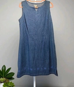 Vintage Cherokee Jeanskleid blau bestickter Saum ärmellos Y2K Cottagecore  - Bild 1 von 7