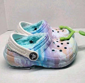 Crocs 209349-90H Classic Lined White Clouds Clogs Unisex Kids Size C6 NEW NWT - Picture 1 of 6