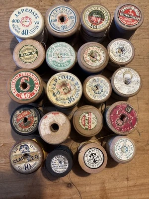 Job Lot of 20 Vintage Wooden Cotton Reels Assorted Manufacturers - Image 1 of 4