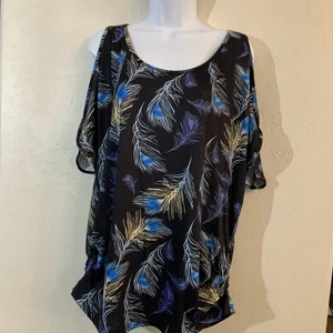 Miselon donna spalle fredde manica corta vestibilità ampia XL piume blu buco della serratura schiena - Foto 1 di 6