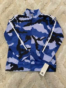 Boys Youth Size Large Adidas Track Jacket Tricot Blue Camo Brand NEW - Picture 1 of 2