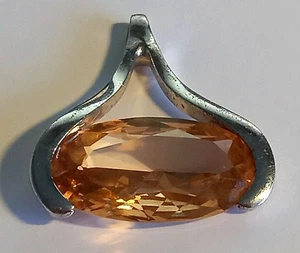 1980's Vintage Sterling Silver & 25mm Cut Citrine Pendant - Picture 1 of 3