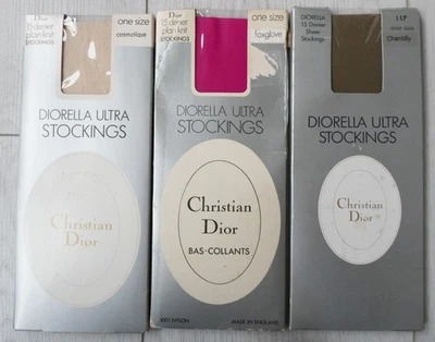 3 pares de meias Christian Dior 'Diorella Ultra' vintage dos anos 1980: Naturals + Rosa - Imagem 1 de 4
