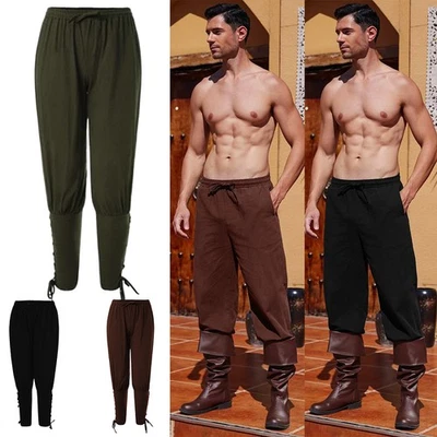 Men Medieval Long Pants Viking Pants Renaissance Lace Up Bandage Trousers - Image 1 of 4