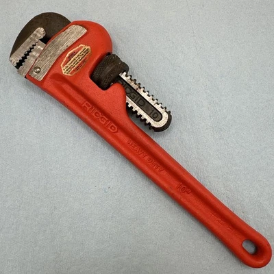 VINTAGE RIGID 10" Heavy Duty Pipe Wrench USA The Ridge Tool Elyria Ohio Nice! - Image 1 of 4