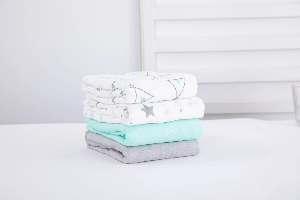 Manta de muselina para bebé 70 % bambú 30 % algodón 4 piezas, 47x47  Foto 1 de 4