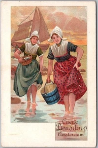 Vintage 1910s BENSDORP COCOA Chocolate Advertising Postcard Dutch Girls / Unused - Picture 1 of 2