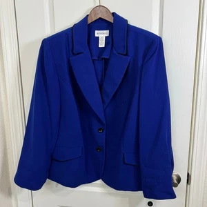 Blazer Studio I Azul Negro Borde 2 Botones Imitación Bolsillos Mujer Talla Grande 24W - Imagen 1 de 9