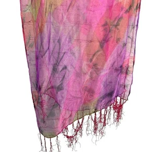Stunning magenta pink artsy 100% silk delicate scarf ladies one size fringe - Picture 1 of 8