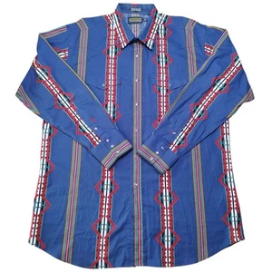 Camicia Vintage Panhandle Slim Brushpopper Perla Snap Stampa Azteca Blu Uomo XLT - Foto 1 di 9