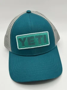 YETI Logo Badge Hat Green Aquifer Blue Trucker Hat Mesh Snapback - Picture 1 of 10