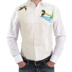 Mens Pleated Shirt with Screen Printed Ducks - SM 14-14 1/2 / 33 - Picture 1 of 3