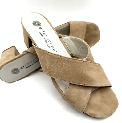 Sandalia Eric Michael Cuero Gamuza Punta Abierta Mula Entrecruzada Deslizable Beige Talla 9 Foto 1 de 4